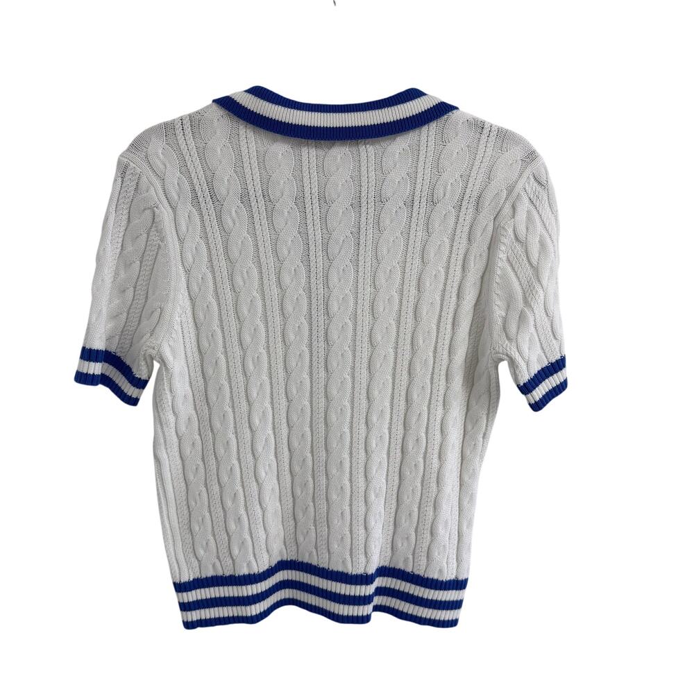 Lilly Pulitzer Suzette Short Sleeve Polo Sweater White Martinique Blue Medium - Picture 8 of 8